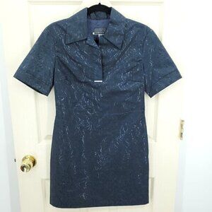VTG 90s Exte Jeans Coated Woven Collared Mini Dress 28/42/US 6 Navy Blue